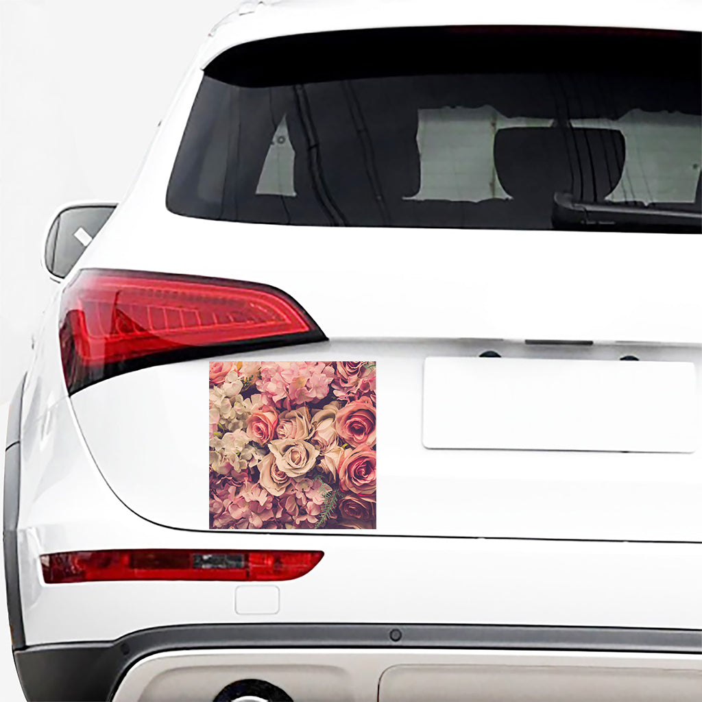 Retro Pink Roses Floral Print Car Sticker