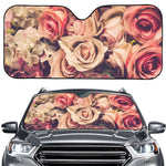 Retro Pink Roses Floral Print Car Windshield Sun Shade