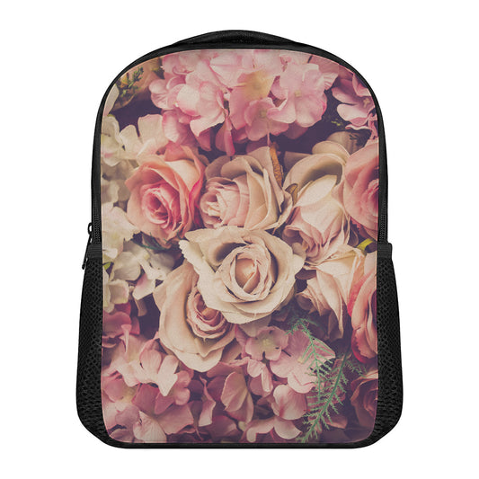 Retro Pink Roses Floral Print Casual Backpack