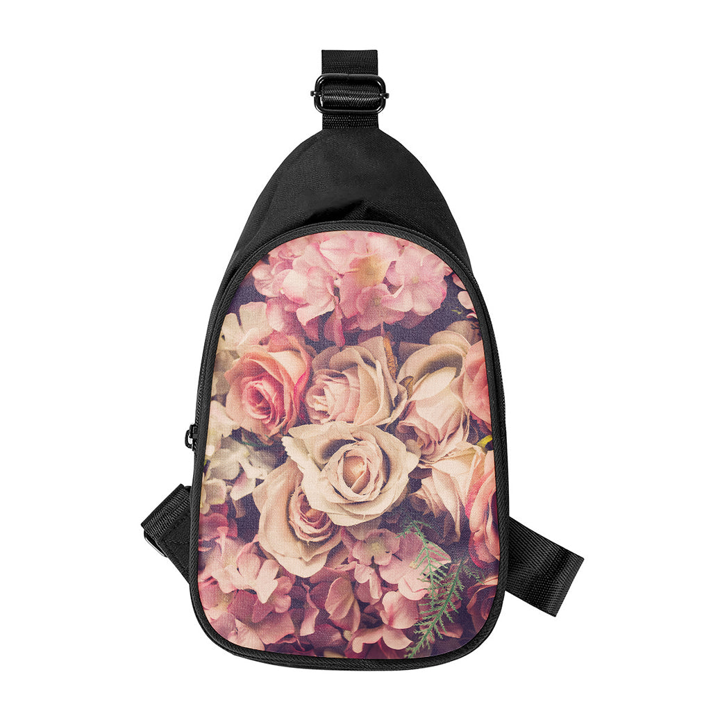 Retro Pink Roses Floral Print Chest Bag
