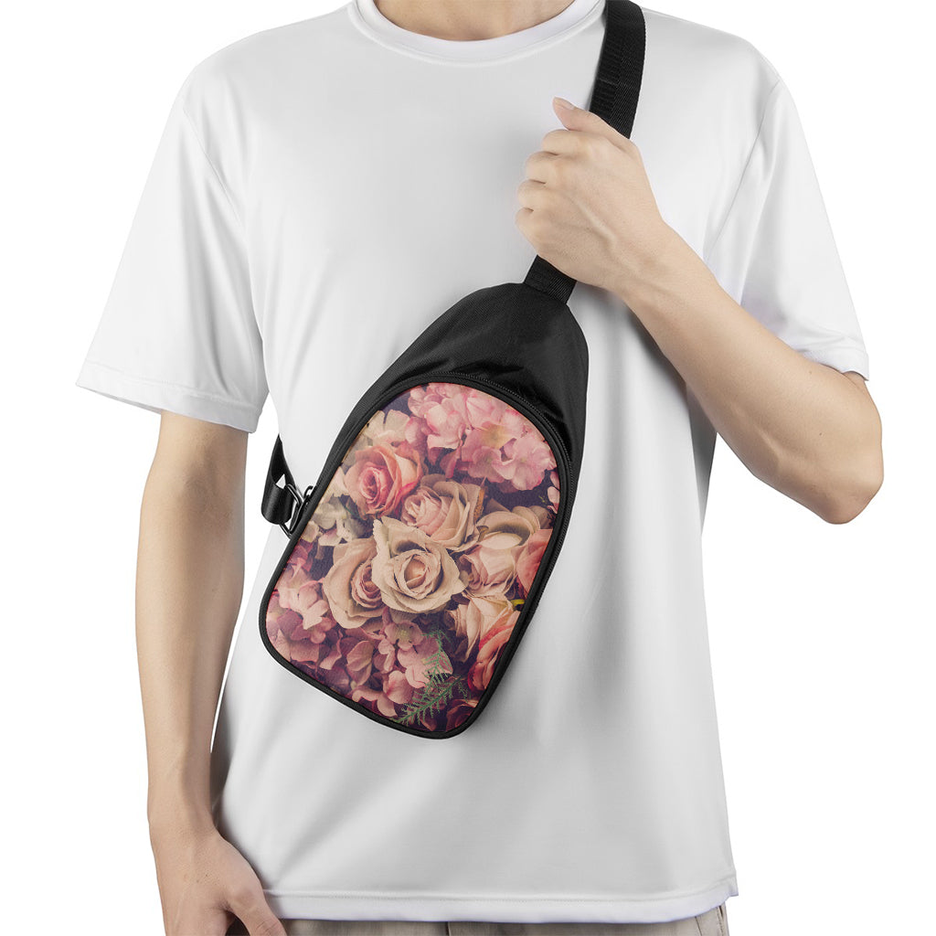 Retro Pink Roses Floral Print Chest Bag