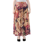 Retro Pink Roses Floral Print Chiffon Maxi Skirt