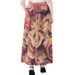 Retro Pink Roses Floral Print Chiffon Maxi Skirt