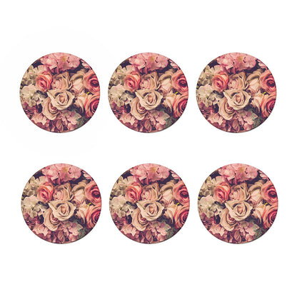 Retro Pink Roses Floral Print Coaster Set