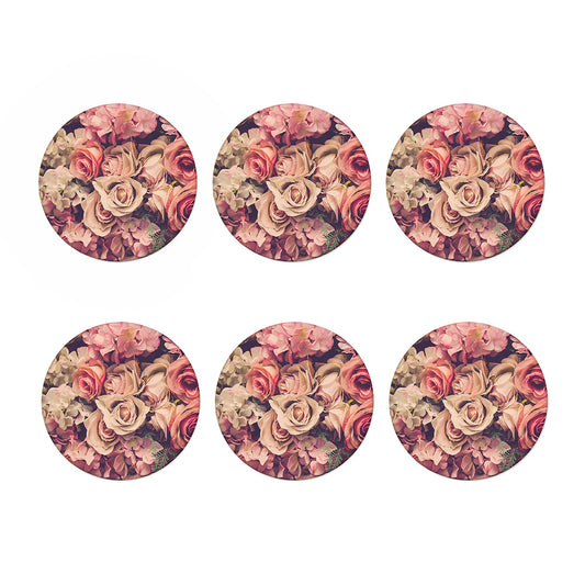 Retro Pink Roses Floral Print Coaster Set