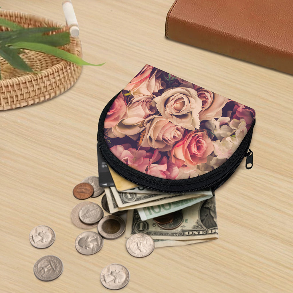 Retro Pink Roses Floral Print Coin Purse