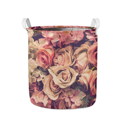 Retro Pink Roses Floral Print Collapsible Laundry Basket