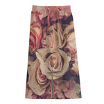 Retro Pink Roses Floral Print Cotton Front Slit Maxi Skirt