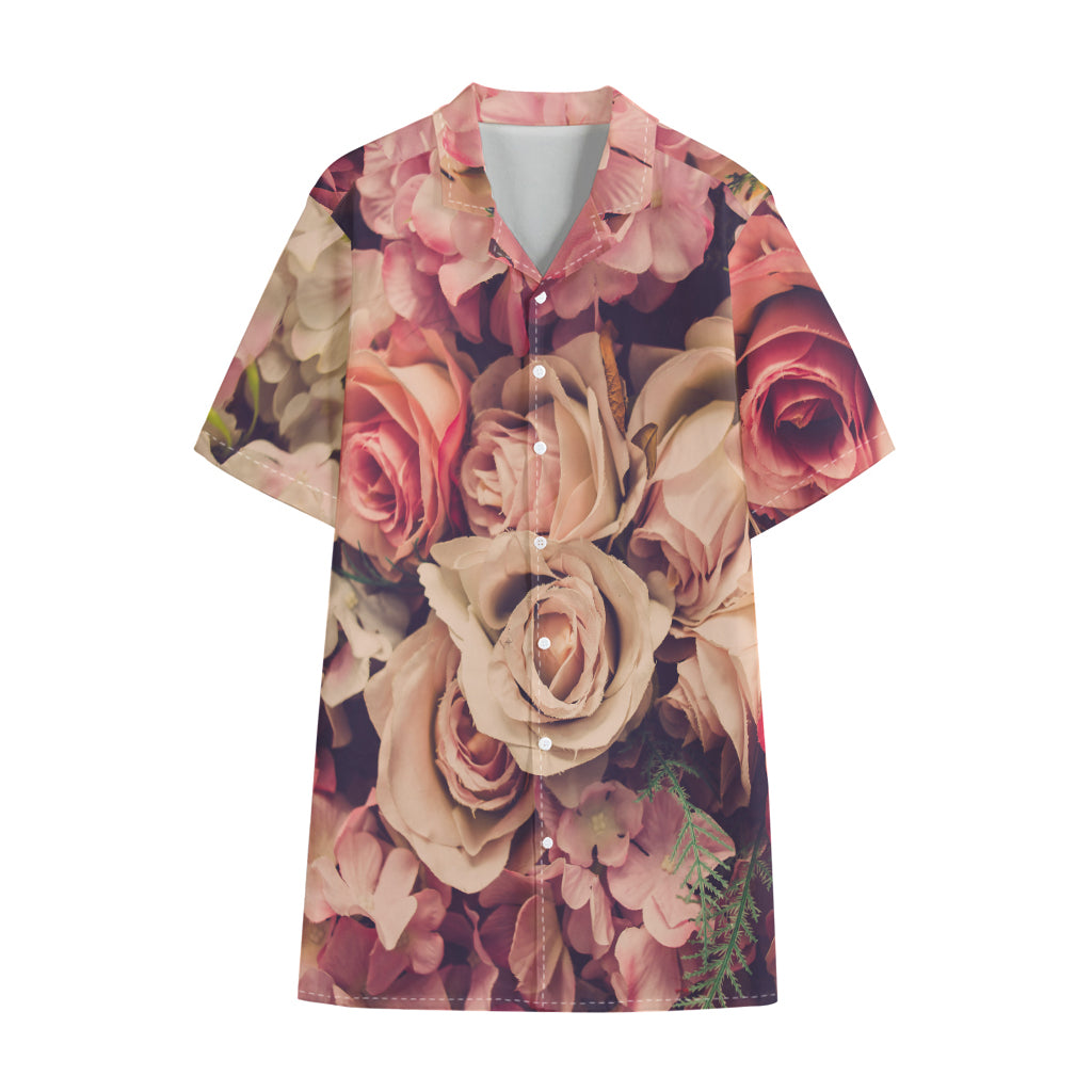 Retro Pink Roses Floral Print Cotton Hawaiian Shirt