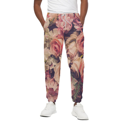Retro Pink Roses Floral Print Cotton Pants