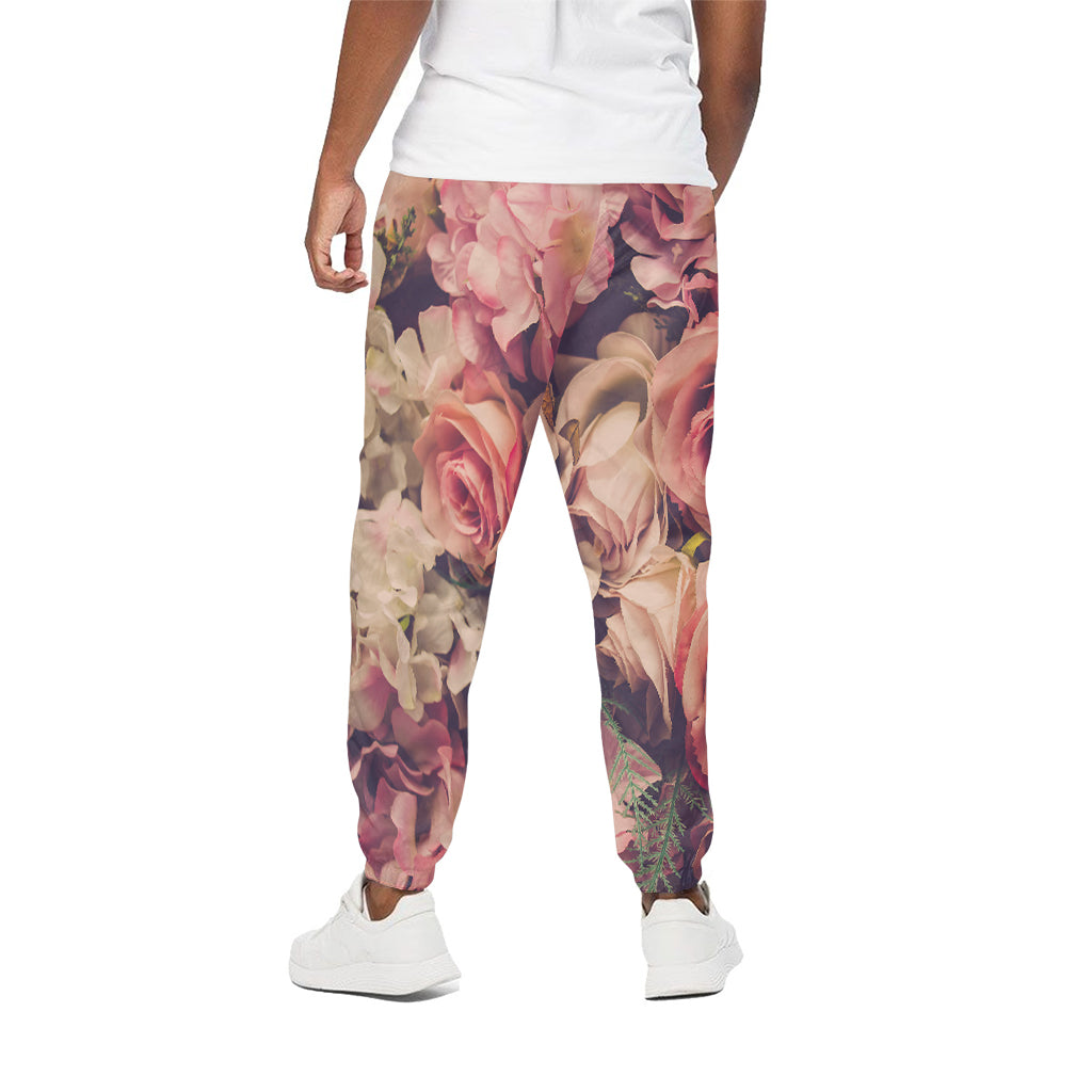Retro Pink Roses Floral Print Cotton Pants