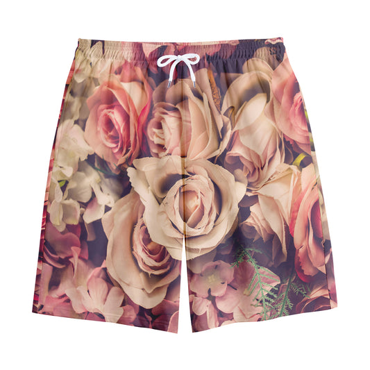 Retro Pink Roses Floral Print Cotton Shorts