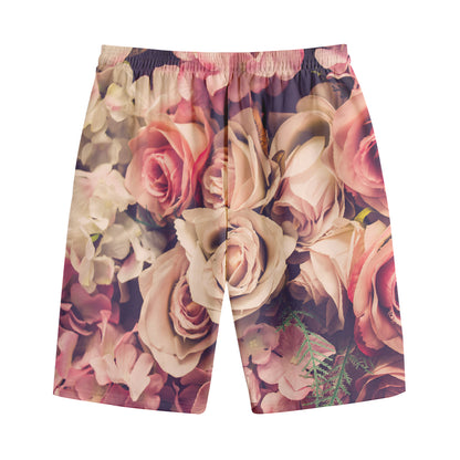 Retro Pink Roses Floral Print Cotton Shorts
