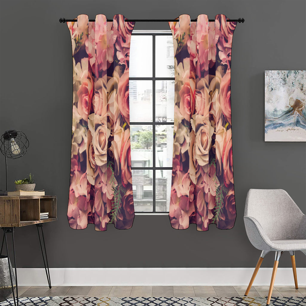 Retro Pink Roses Floral Print Curtain