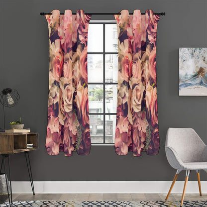 Retro Pink Roses Floral Print Curtain
