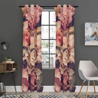 Retro Pink Roses Floral Print Curtain
