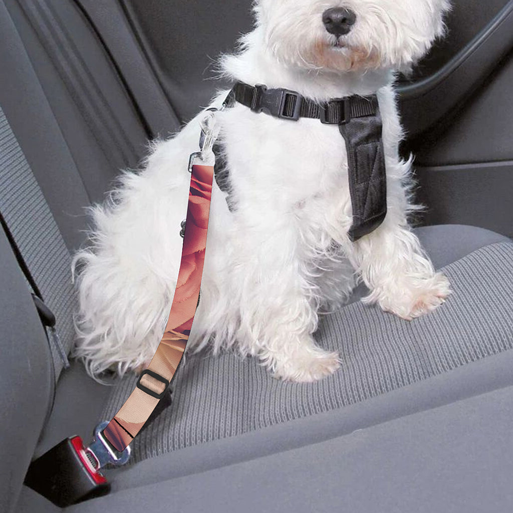 Retro Pink Roses Floral Print Dog Seat Belt