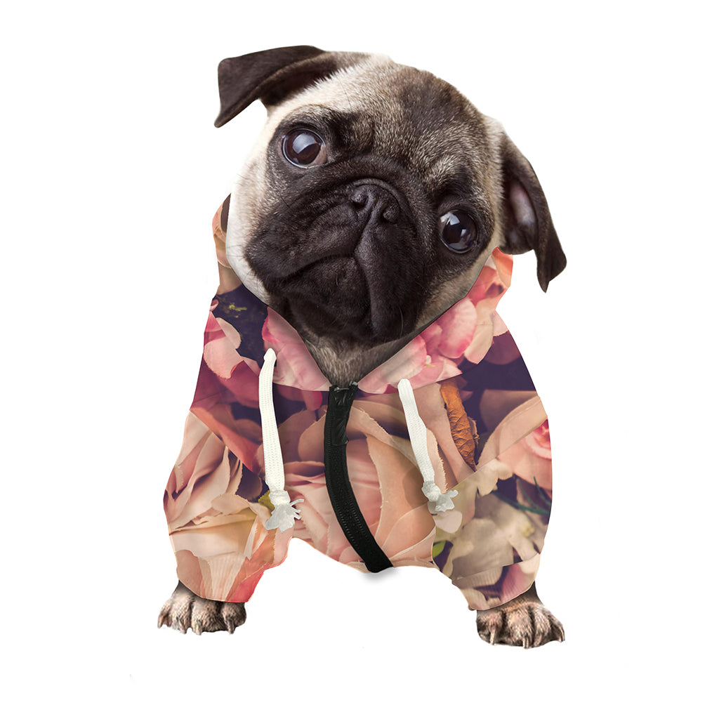 Retro Pink Roses Floral Print Dog Zip Up Hoodie
