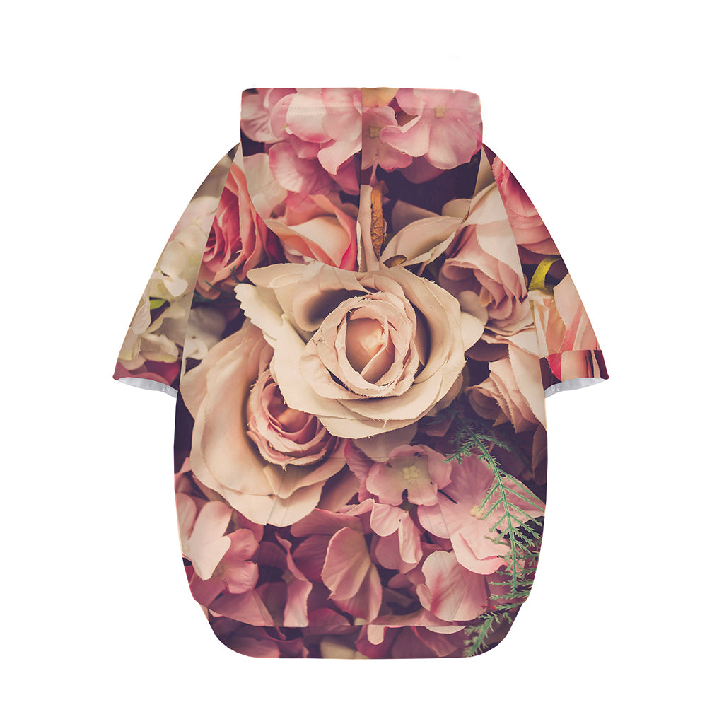 Retro Pink Roses Floral Print Dog Zip Up Hoodie