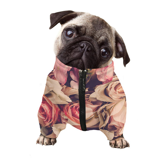 Retro Pink Roses Floral Print Dog Zip Up Jacket
