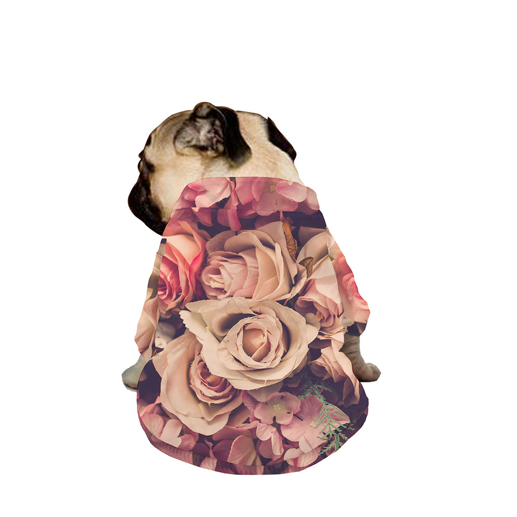 Retro Pink Roses Floral Print Dog Zip Up Jacket