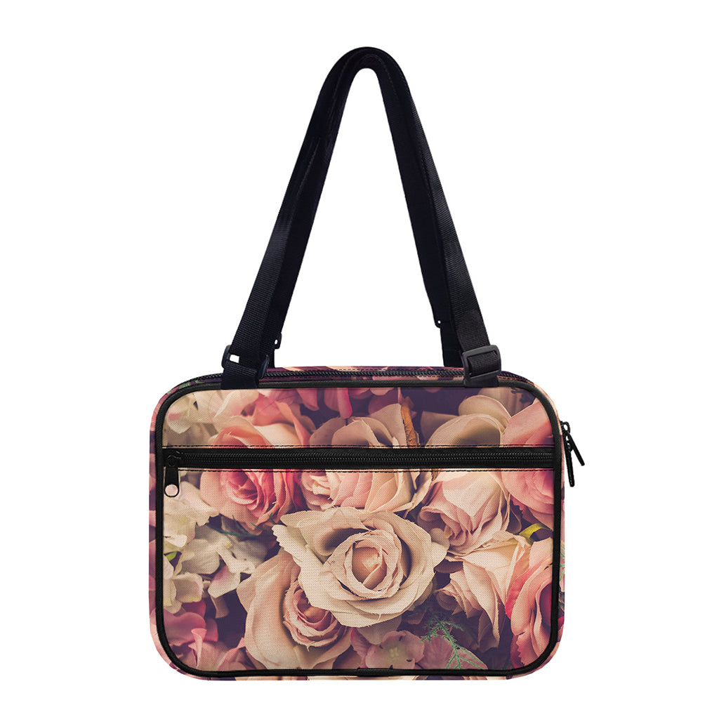 Retro Pink Roses Floral Print Double Strap Bible Bag