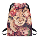 Retro Pink Roses Floral Print Drawstring Backpack