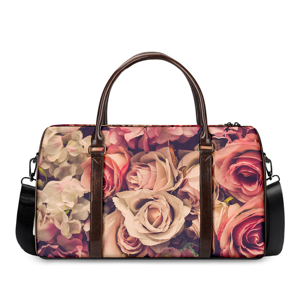 Retro Pink Roses Floral Print Duffle Bag