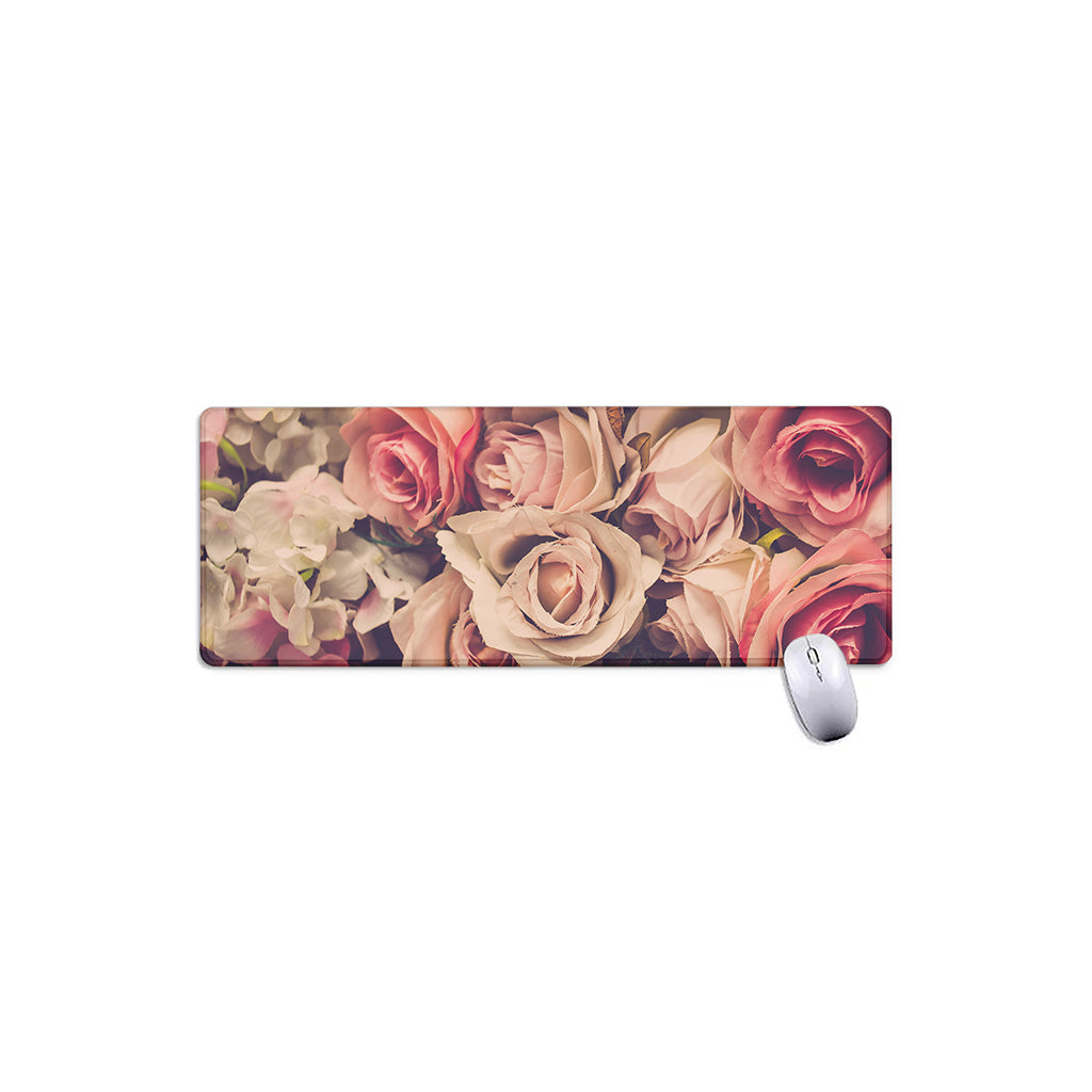 Retro Pink Roses Floral Print Extended Mouse Pad