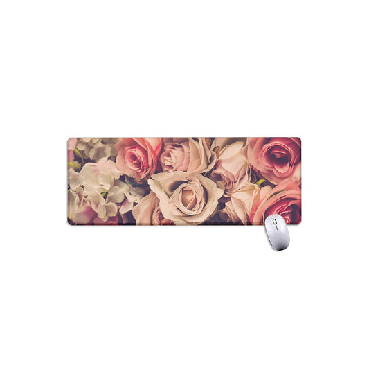 Retro Pink Roses Floral Print Extended Mouse Pad