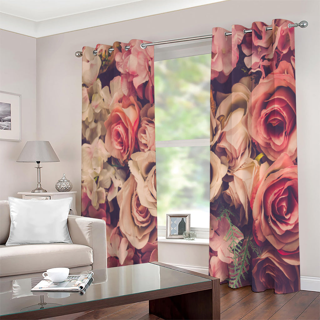 Retro Pink Roses Floral Print Extra Wide Grommet Curtains