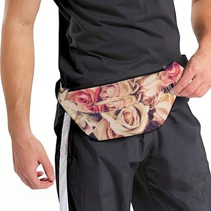 Retro Pink Roses Floral Print Fanny Pack