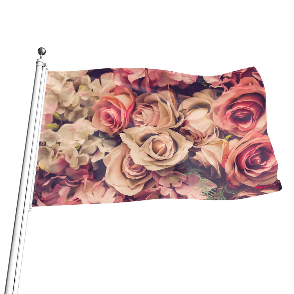 Retro Pink Roses Floral Print Flag