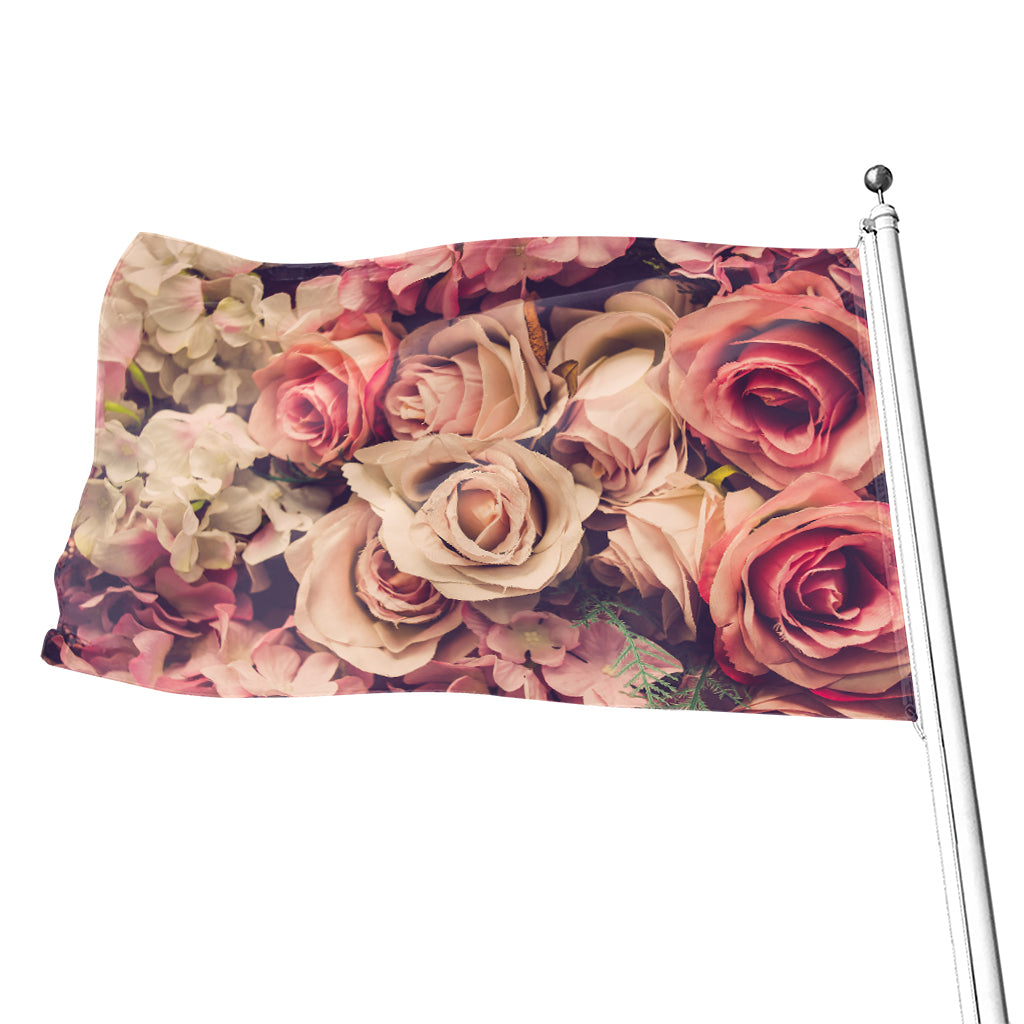 Retro Pink Roses Floral Print Flag