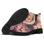 Retro Pink Roses Floral Print Flat Ankle Boots