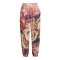 Retro Pink Roses Floral Print Fleece Lined Knit Pants