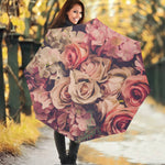 Retro Pink Roses Floral Print Foldable Umbrella