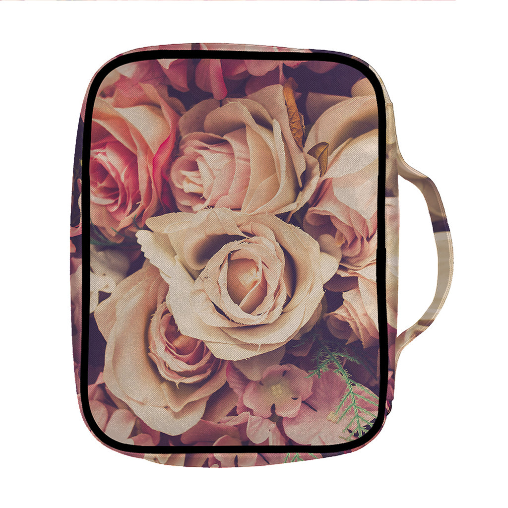 Retro Pink Roses Floral Print Front Pocket Bible Bag