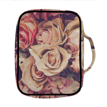 Retro Pink Roses Floral Print Front Pocket Bible Bag