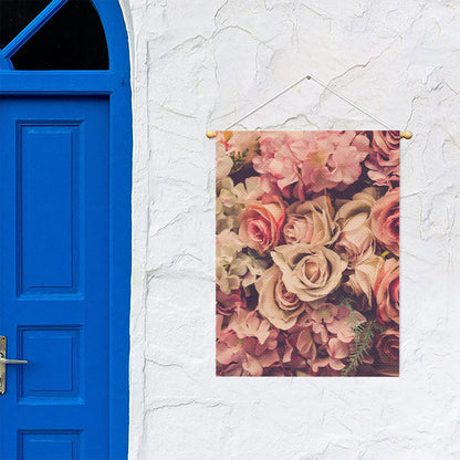 Retro Pink Roses Floral Print Garden Flag