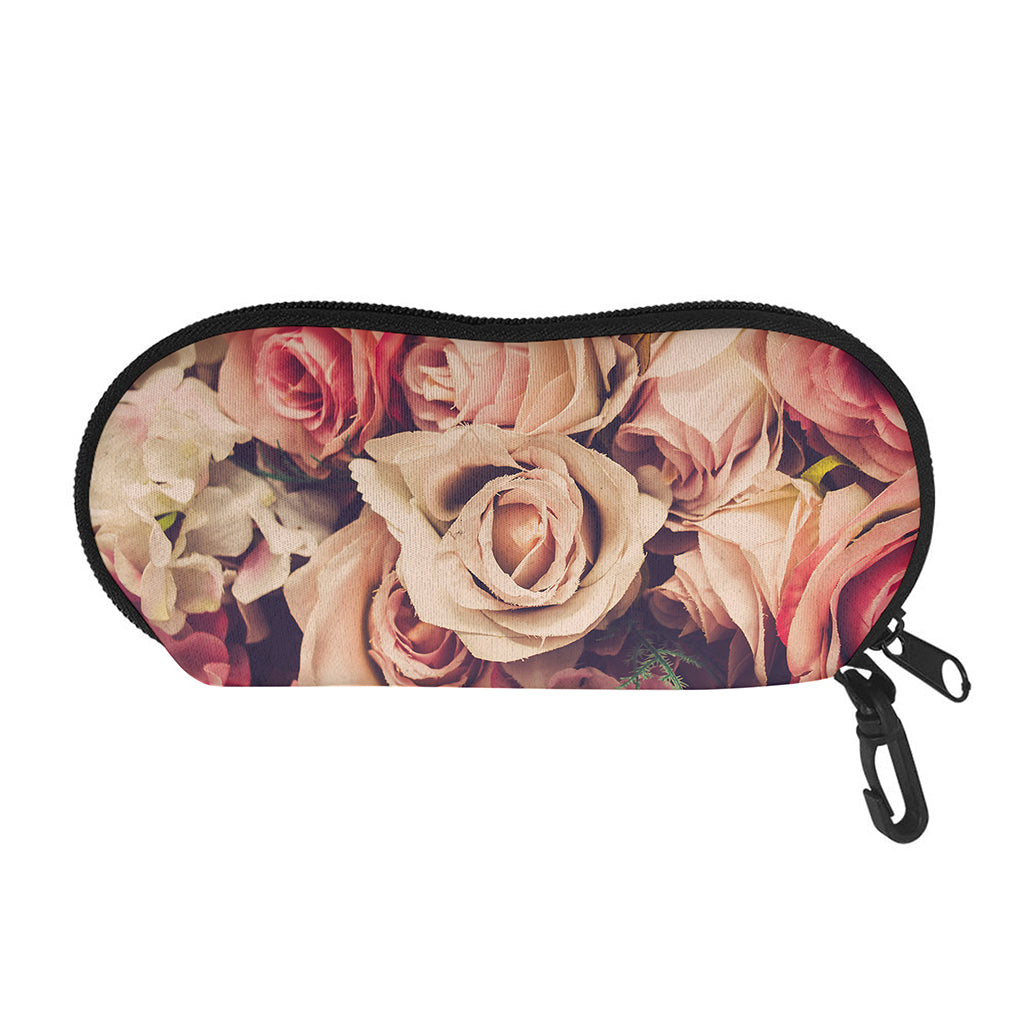 Retro Pink Roses Floral Print Glasses Case