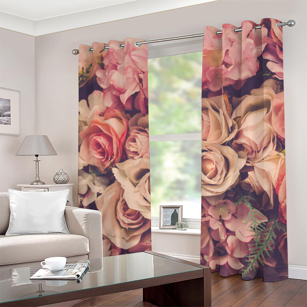 Retro Pink Roses Floral Print Grommet Curtains