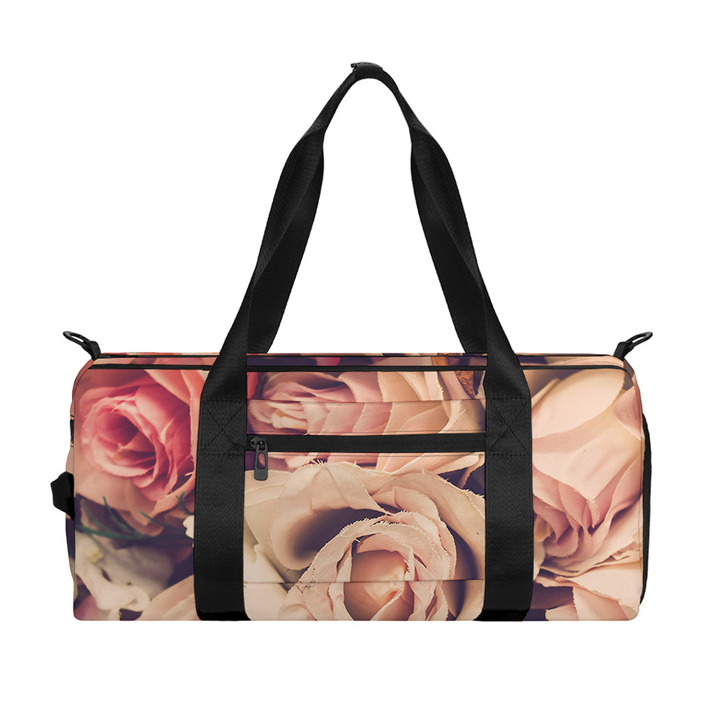 Retro Pink Roses Floral Print Gym Bag