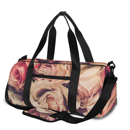 Retro Pink Roses Floral Print Gym Bag