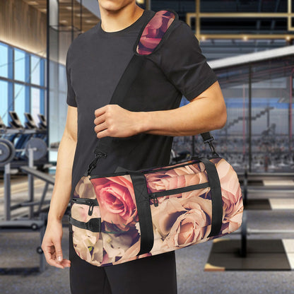 Retro Pink Roses Floral Print Gym Bag