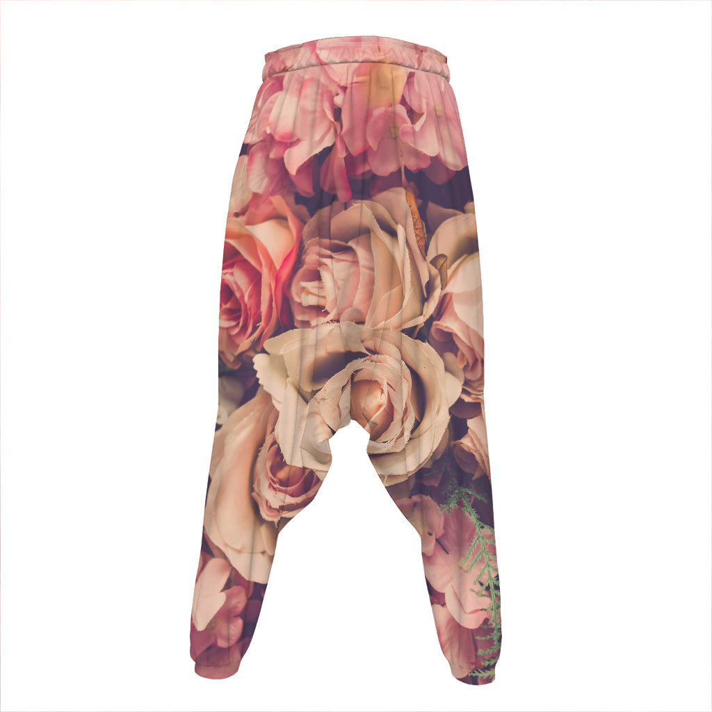 Retro Pink Roses Floral Print Hammer Pants