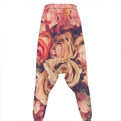 Retro Pink Roses Floral Print Hammer Pants