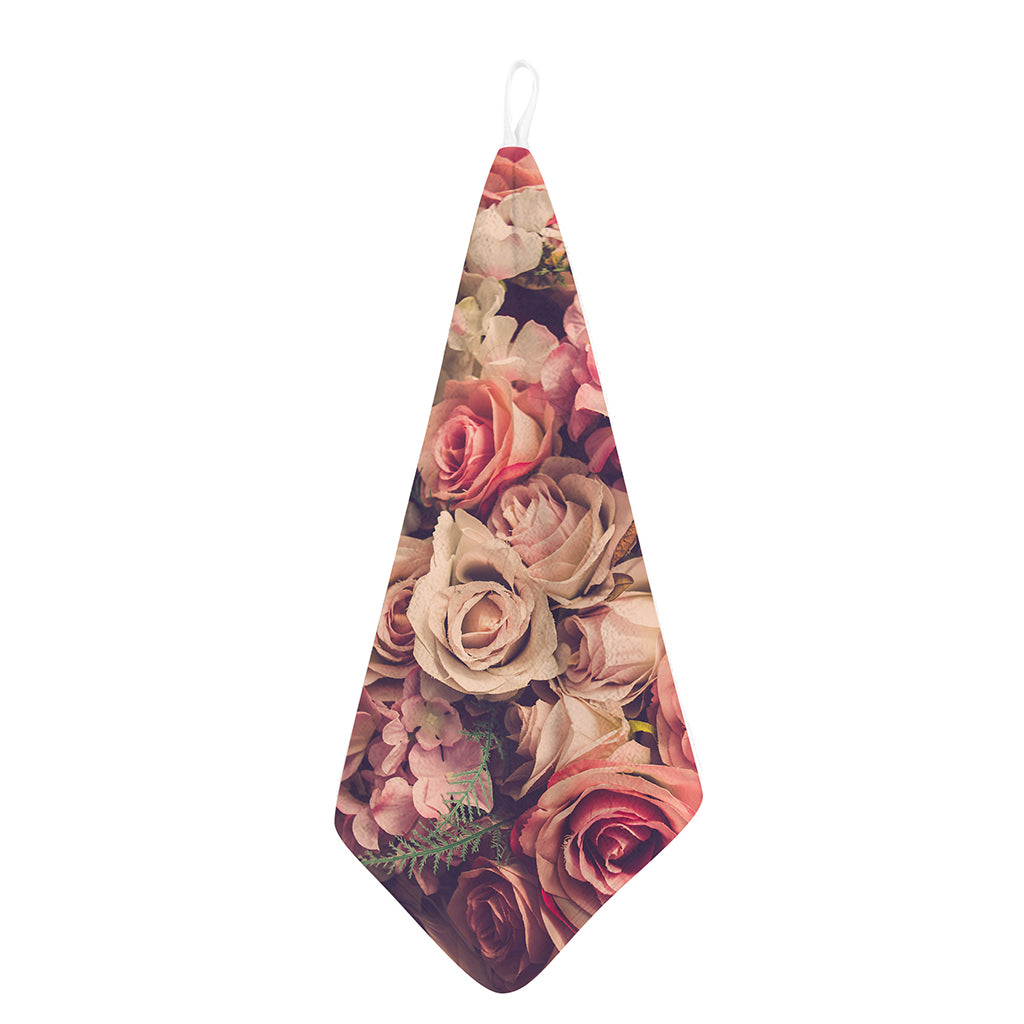 Retro Pink Roses Floral Print Hand Towel