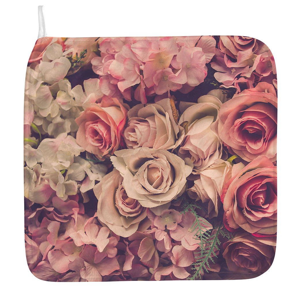 Retro Pink Roses Floral Print Hand Towel