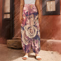 Retro Pink Roses Floral Print Harem Pants